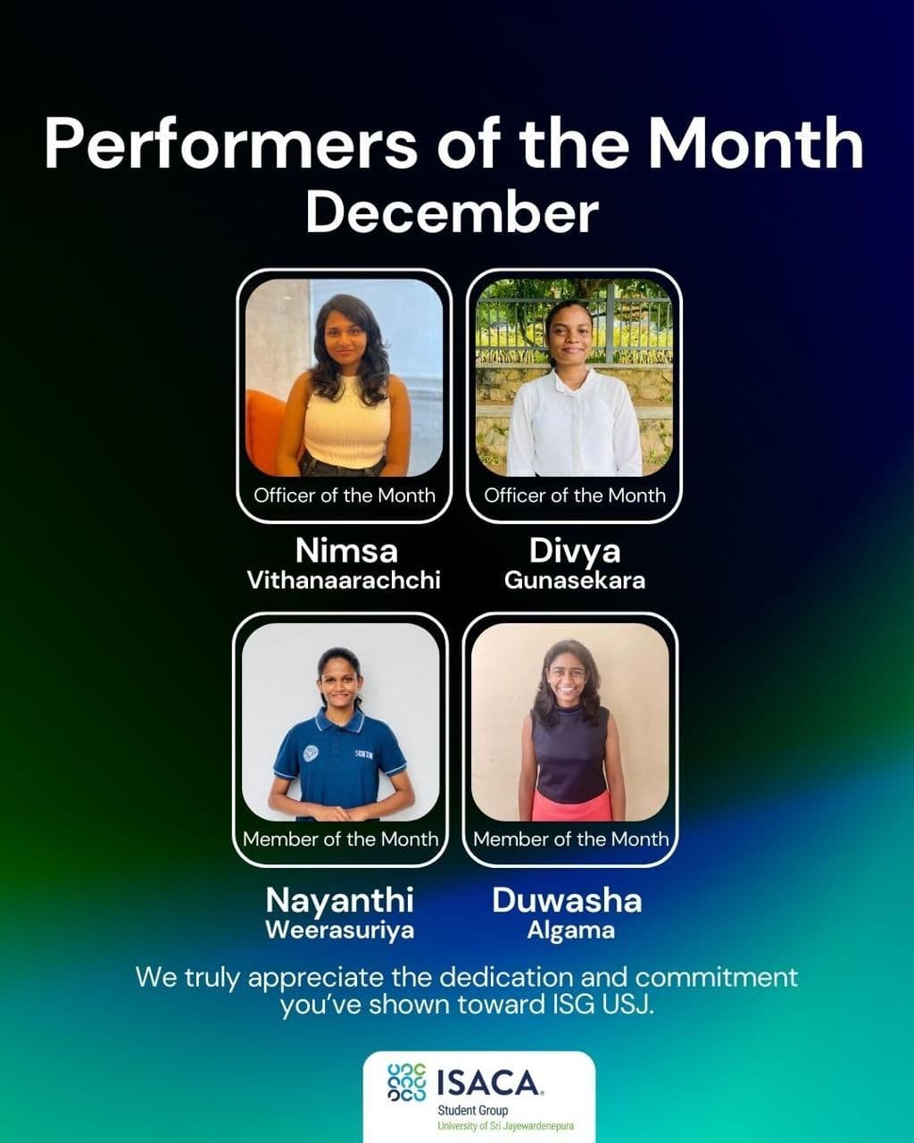 ISACA Performer of the Month - December